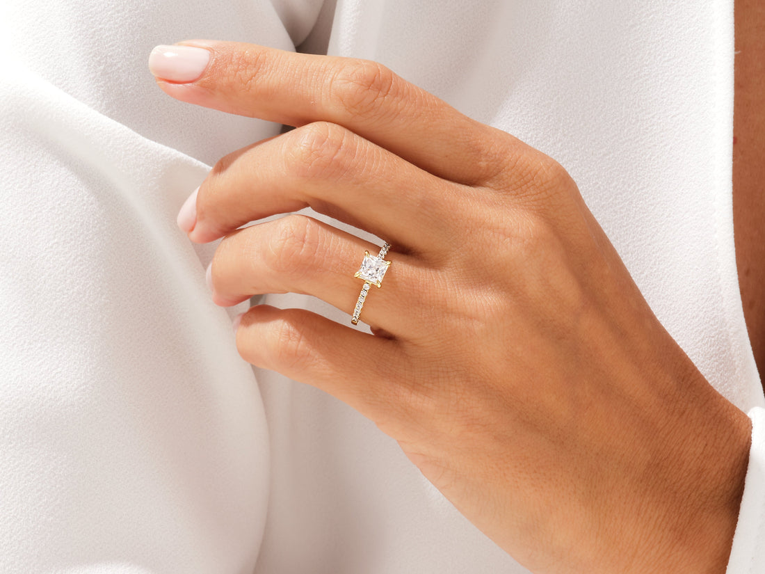 Princess Cut Moissanite Engagement Ring with Pave Set Side Stones (1.00 CT)