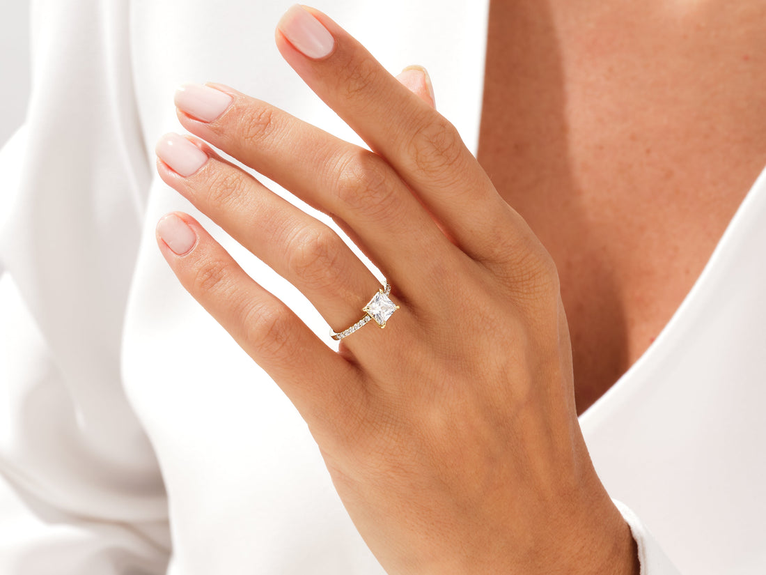 Princess Cut Moissanite Engagement Ring with Pave Set Side Stones (1.50 CT)
