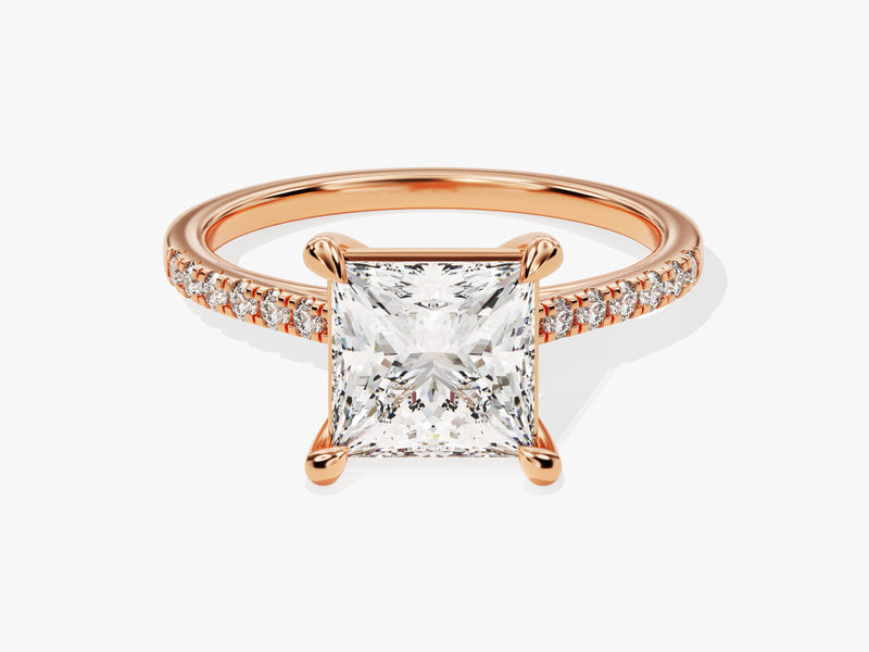 Princess Cut Moissanite Engagement Ring with Pave Set Side Stones (2.00 CT)