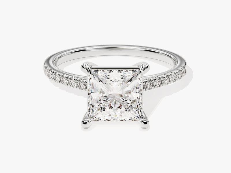 Princess Cut Moissanite Engagement Ring with Pave Set Side Stones (2.00 CT)