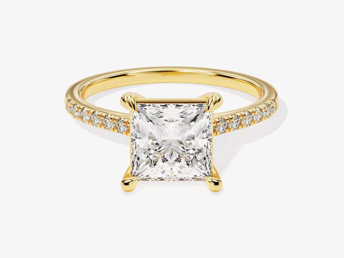 Princess Cut Moissanite Engagement Ring with Pave Set Side Stones (2.00 CT)