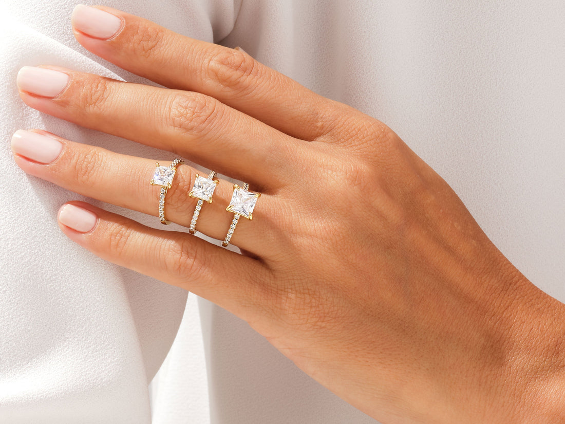 Princess Cut Moissanite Engagement Ring with Pave Set Side Stones (2.00 CT)