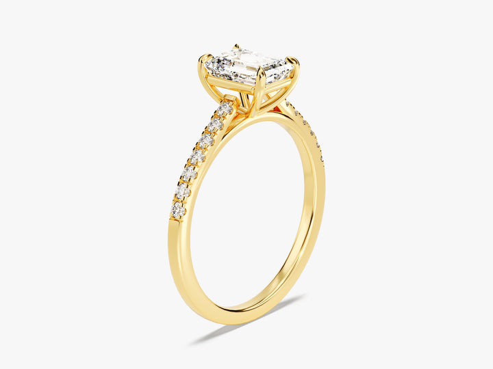 Emerald Cut Moissanite Engagement Ring with Pave Set Side Stones (1.00 CT)