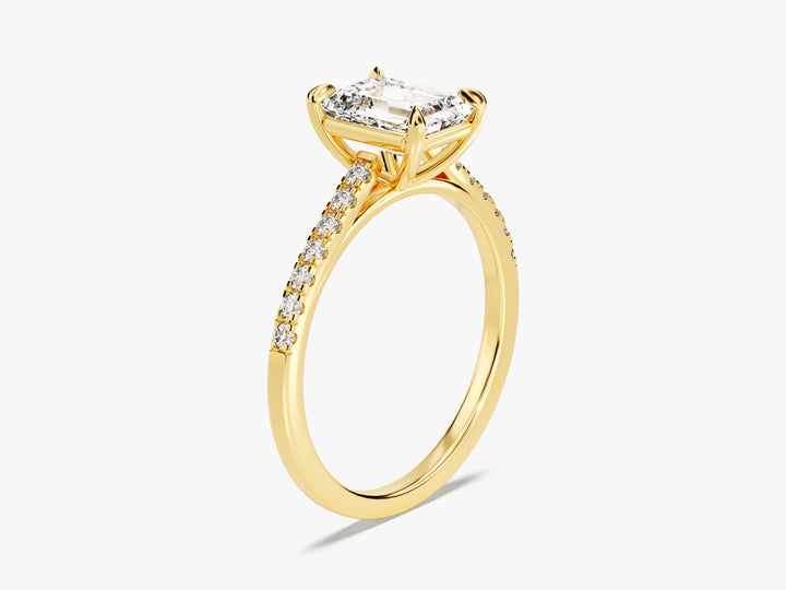 Emerald Cut Moissanite Engagement Ring with Pave Set Side Stones (1.50 CT)