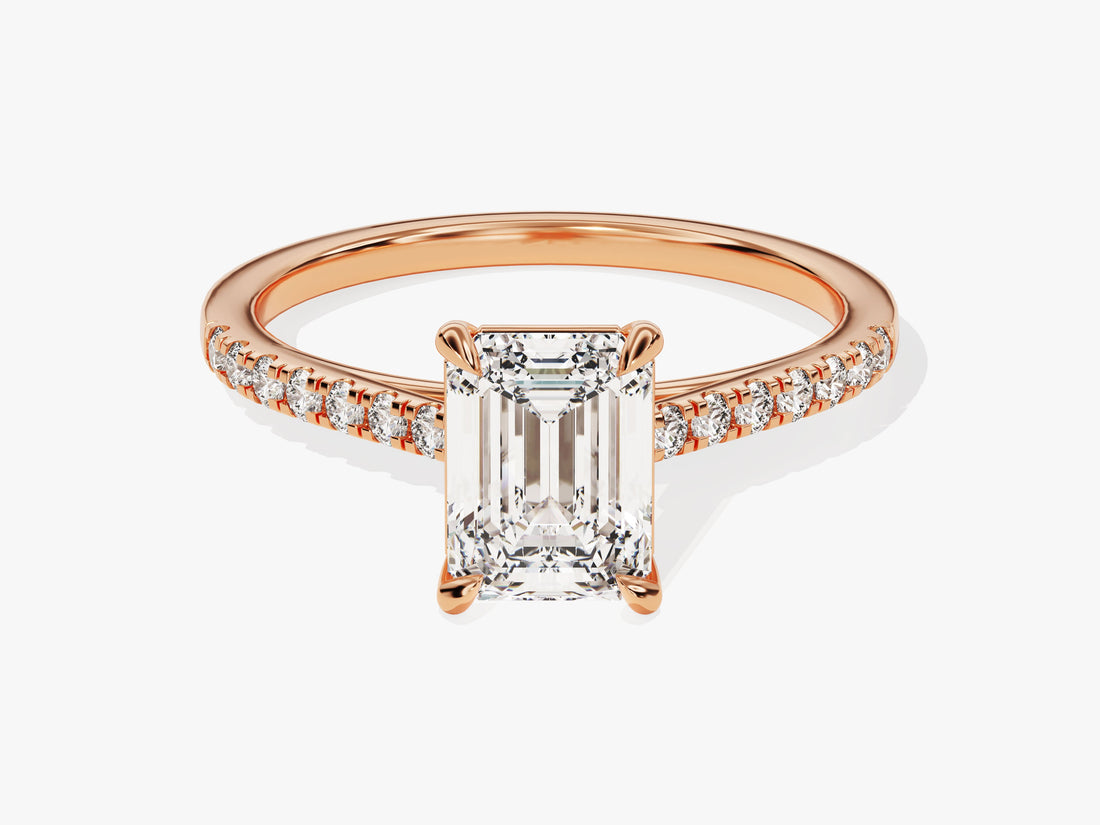 Emerald Cut Moissanite Engagement Ring with Pave Set Side Stones (1.50 CT)