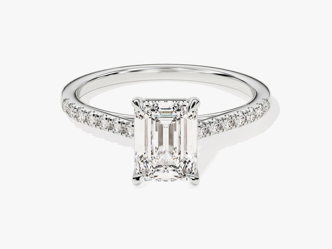 Emerald Cut Moissanite Engagement Ring with Pave Set Side Stones (1.50 CT)