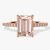 Emerald Cut Peach Morganite Engagement Ring with Sidestones