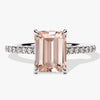 Emerald Cut Peach Morganite Engagement Ring with Sidestones