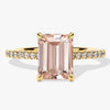 Emerald Cut Peach Morganite Engagement Ring with Sidestones