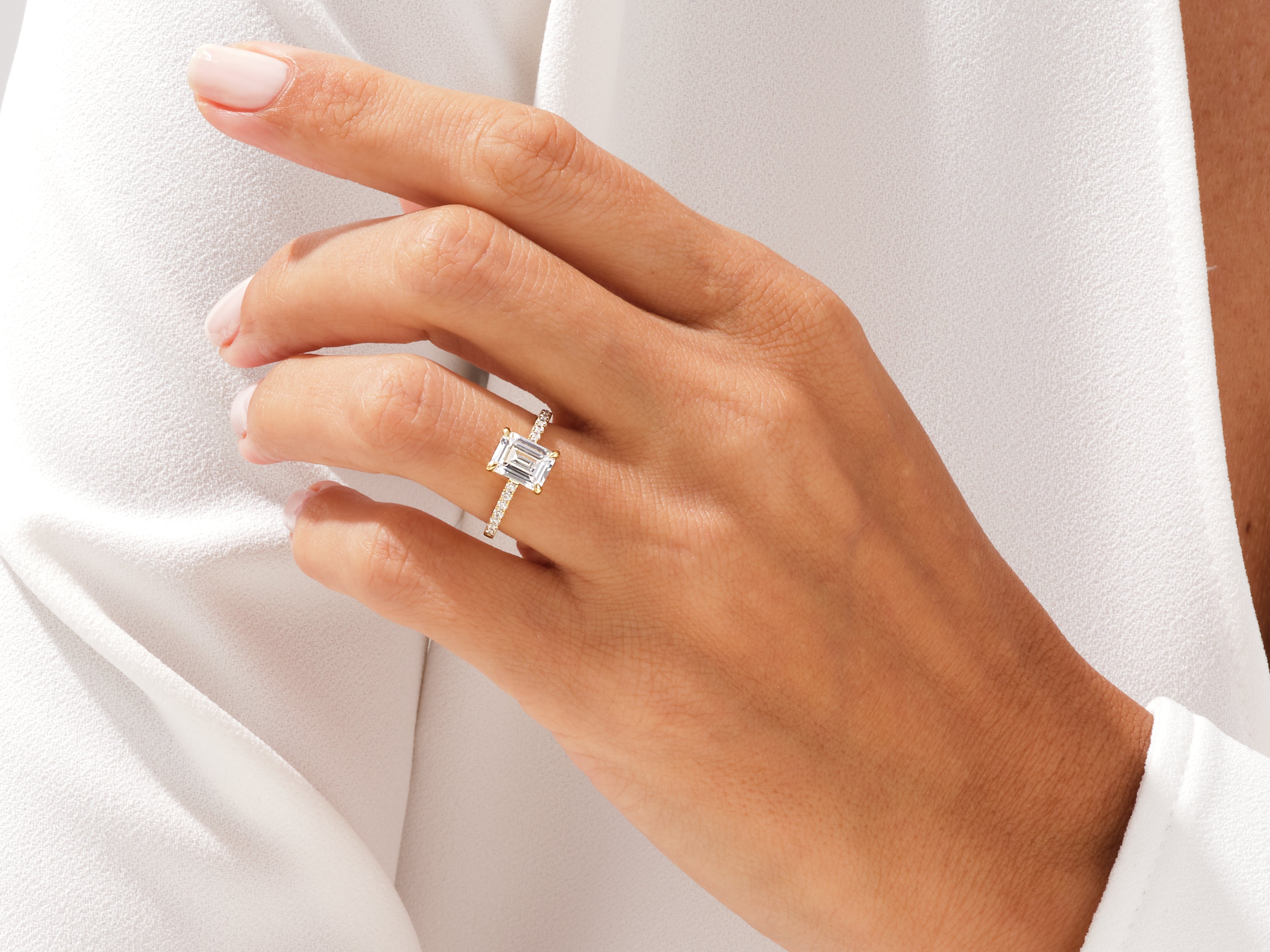 Emerald Cut Moissanite Engagement Ring with Pave Set Side Stones (2.00 CT)