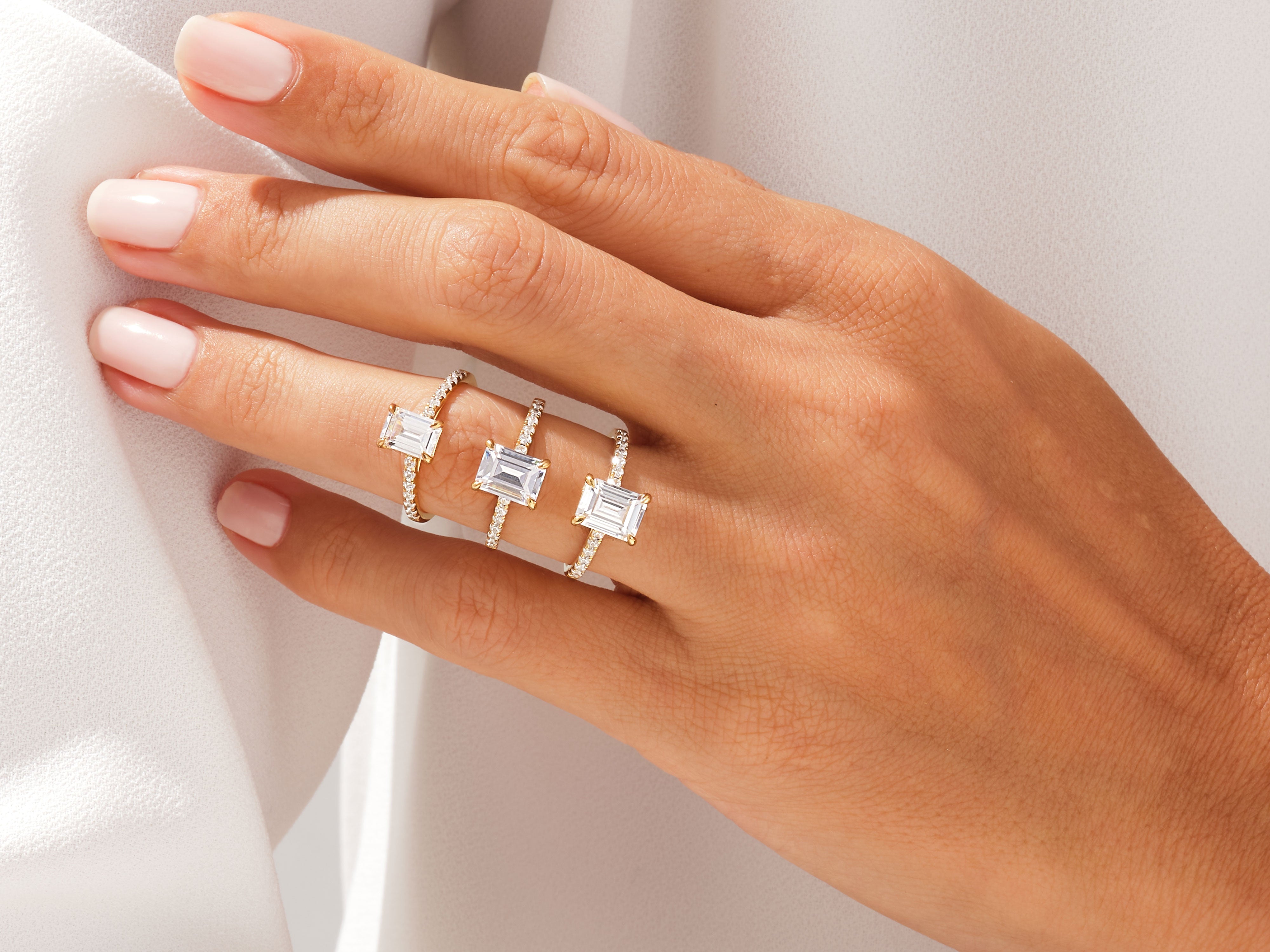 Emerald Cut Moissanite Engagement Ring with Pave Set Side Stones (2.00 CT)