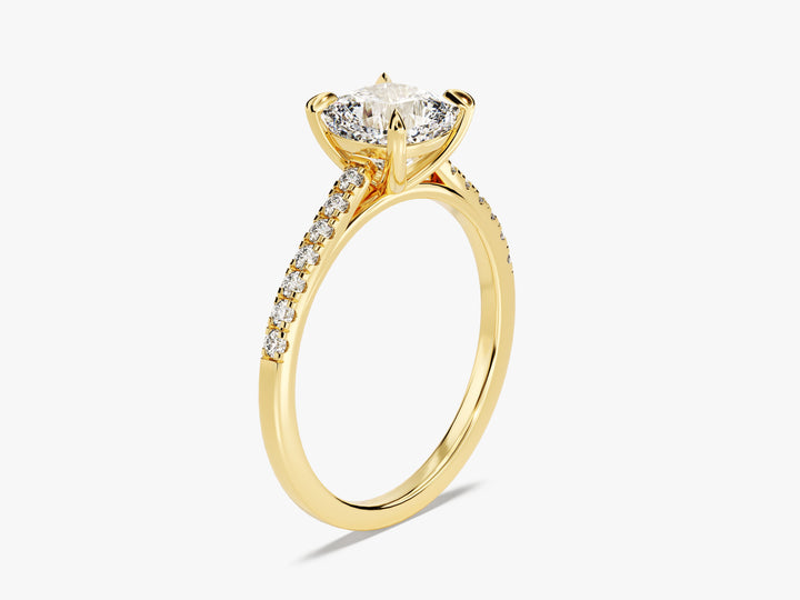 Cushion Cut Moissanite Engagement Ring with Pave Set Side Stones (1.50 CT)