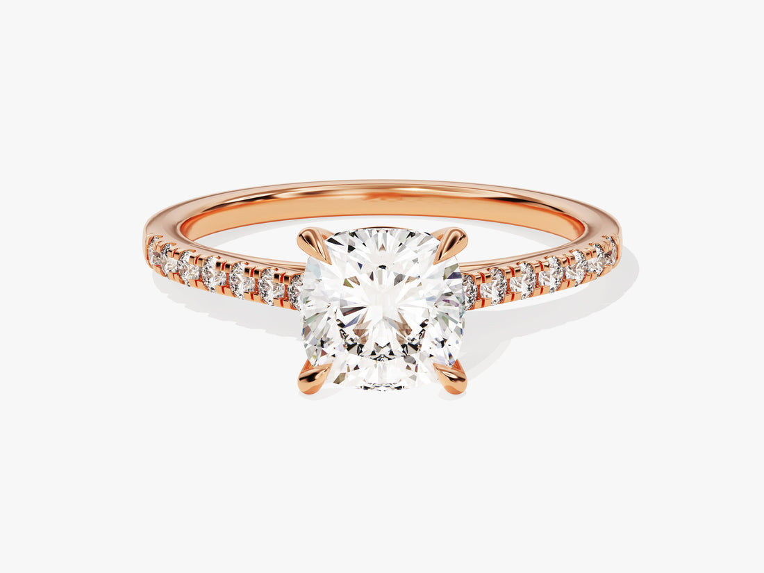 Cushion Cut Moissanite Engagement Ring with Pave Set Side Stones (1.50 CT)
