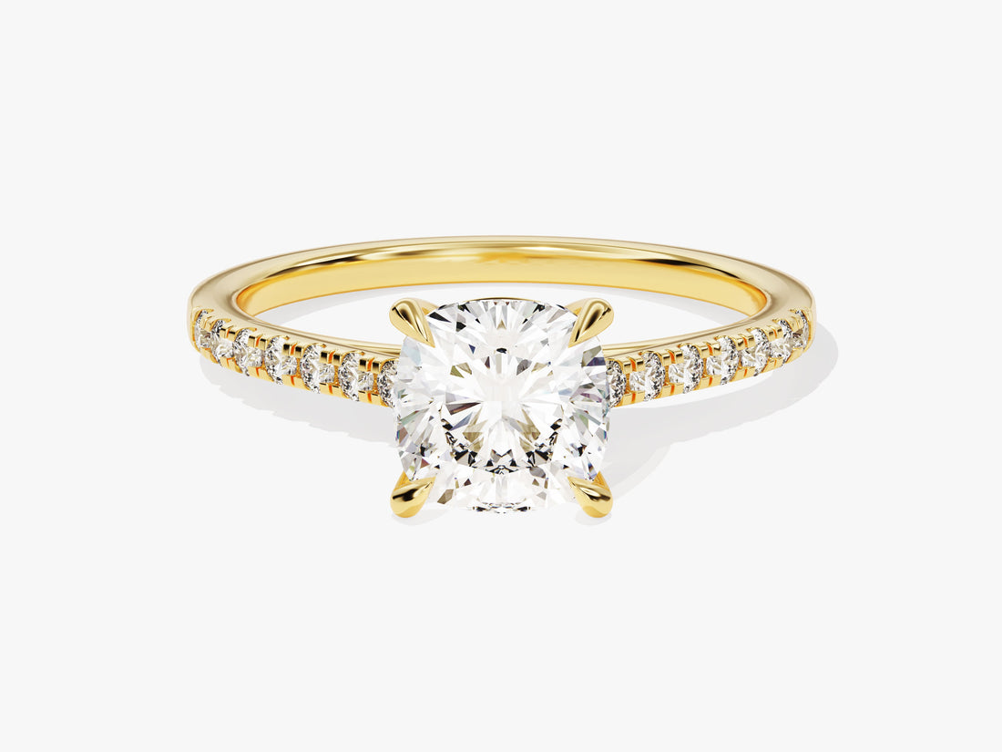 Cushion Cut Moissanite Engagement Ring with Pave Set Side Stones (1.50 CT)
