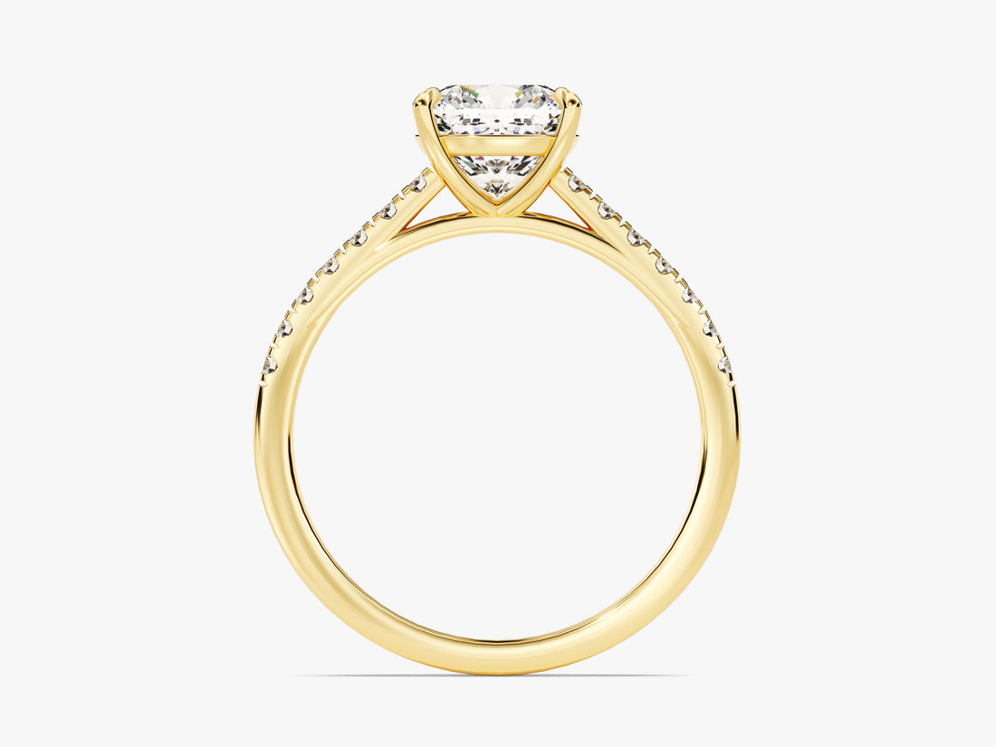 Cushion Cut Moissanite Engagement Ring with Pave Set Side Stones (2.00 CT)