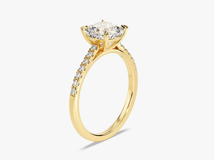 Cushion Cut Moissanite Engagement Ring with Pave Set Side Stones (2.00 CT)