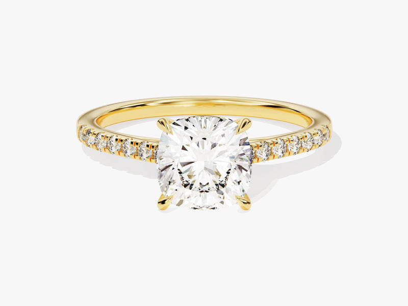 Cushion Cut Moissanite Engagement Ring with Pave Set Side Stones (2.00 CT)