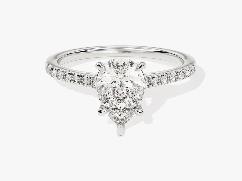 Pear Cut Moissanite Engagement Ring with Pave Set Side Stones (1.50 CT)