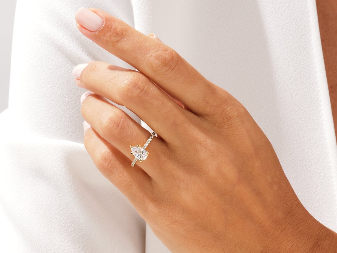 Pear Cut Moissanite Engagement Ring with Pave Set Side Stones (1.50 CT)