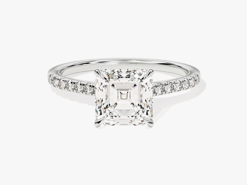 Asscher Cut Moissanite Engagement Ring with Pave Set Side Stones (2.00 CT)
