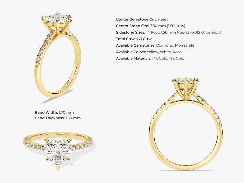 Heart Cut Moissanite Engagement Ring with Pave Set Side Stones (1.50 CT)