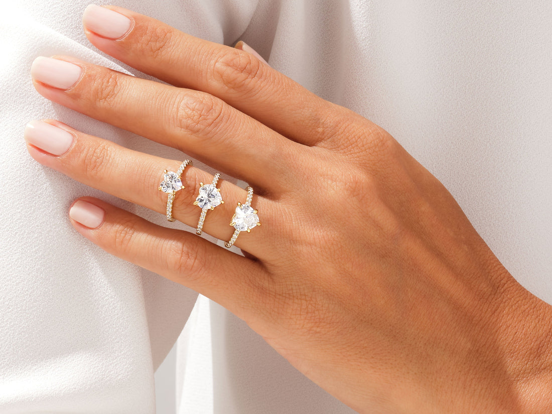 Heart Cut Moissanite Engagement Ring with Pave Set Side Stones (1.00 CT)