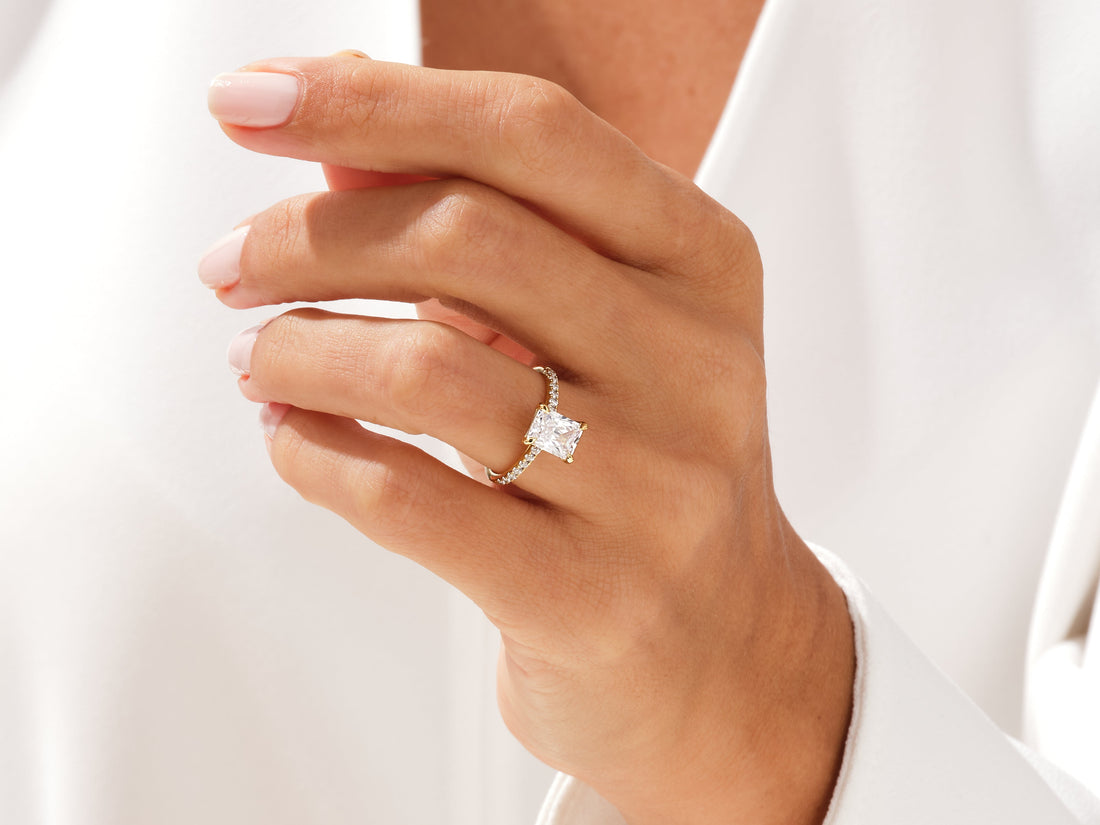 Radiant Cut Moissanite Engagement Ring with Pave Set Side Stones (2.00 CT)