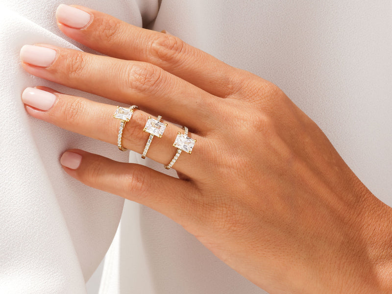 Radiant Cut Moissanite Engagement Ring with Pave Set Side Stones (1.00 CT)