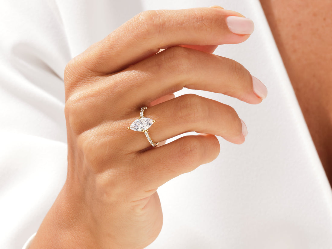 Marquise Cut Moissanite Engagement Ring with Pave Set Side Stones (1.50 CT)
