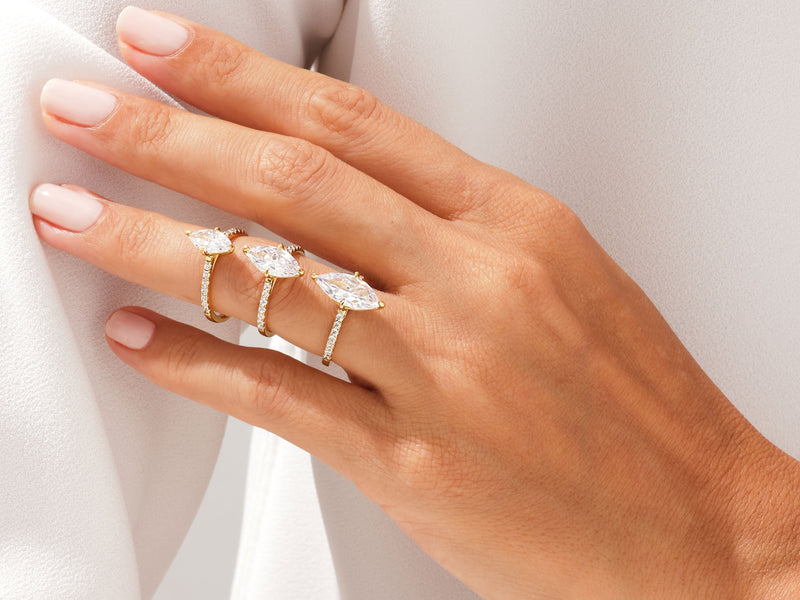 Marquise Cut Moissanite Engagement Ring with Pave Set Side Stones (1.00 CT)