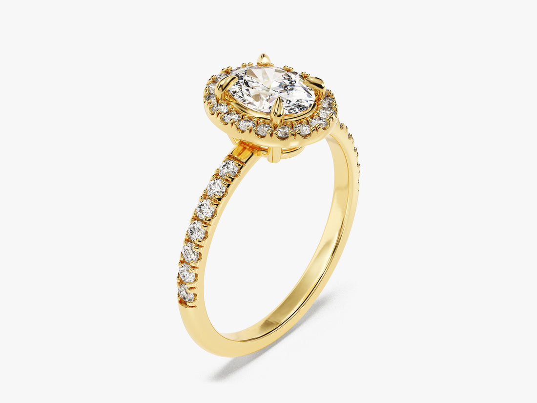 Oval Halo Moissanite Engagement Ring with Pave Set Side Stones (1.00 CT)