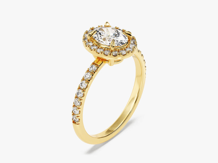 Oval Halo Moissanite Engagement Ring with Pave Set Side Stones (1.00 CT)