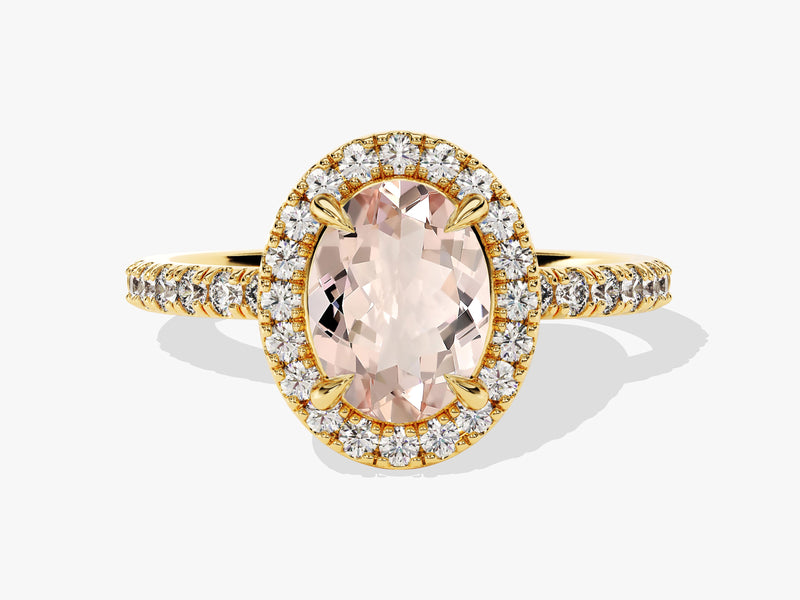 Oval Cut Peach Morganite Halo Engagement Ring with Sidestones