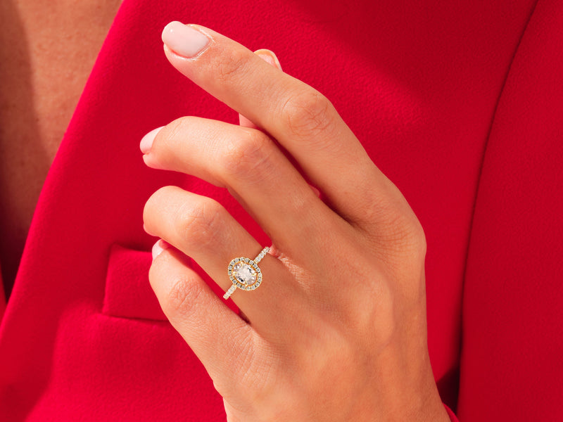 Oval Cut Peach Morganite Halo Engagement Ring with Sidestones