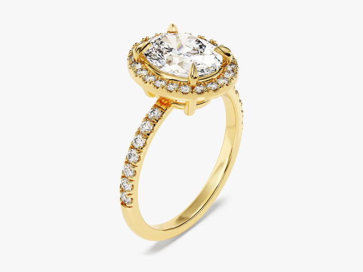 Oval Halo Moissanite Engagement Ring with Pave Set Side Stones (2.00 CT)