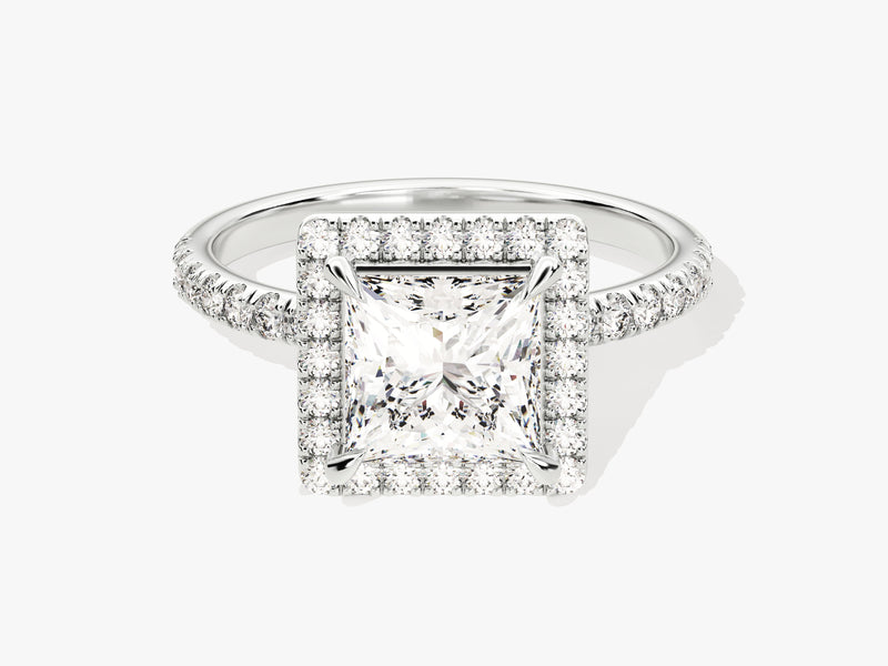 Princess Halo Moissanite Engagement Ring with Pave Set Side Stones (1.50 CT)