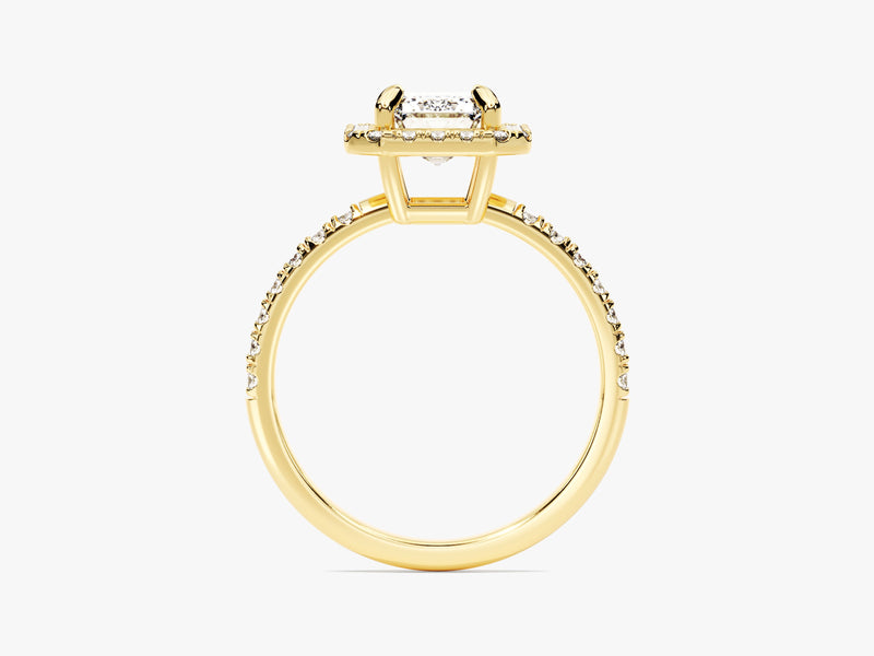 Emerald Halo Moissanite Engagement Ring with Pave Set Side Stones (1.50 CT)