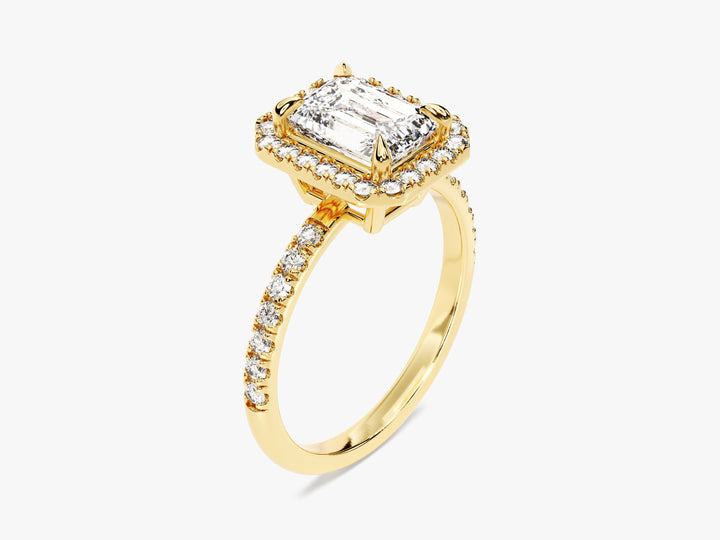 Emerald Halo Moissanite Engagement Ring with Pave Set Side Stones (1.50 CT)
