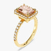 Emerald Cut Peach Morganite Halo Engagement Ring with Sidestones