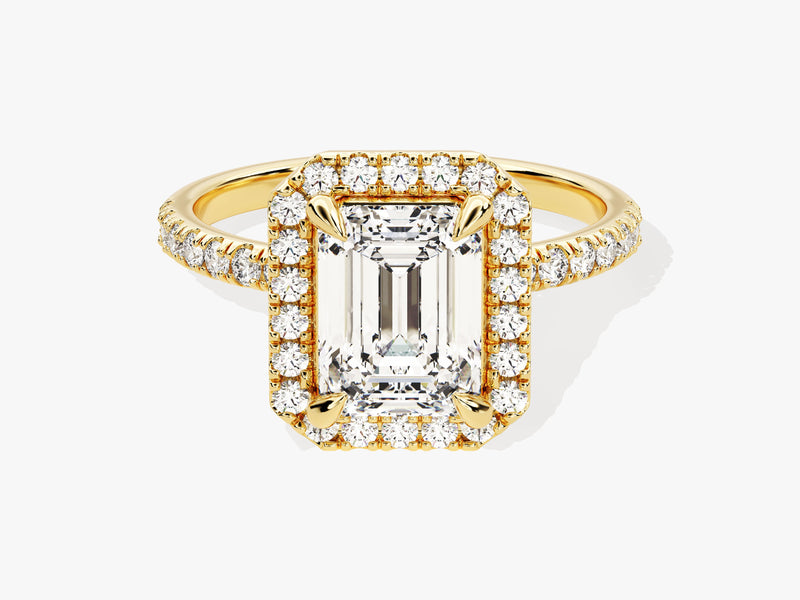 Emerald Halo Moissanite Engagement Ring with Pave Set Side Stones (2.00 CT)