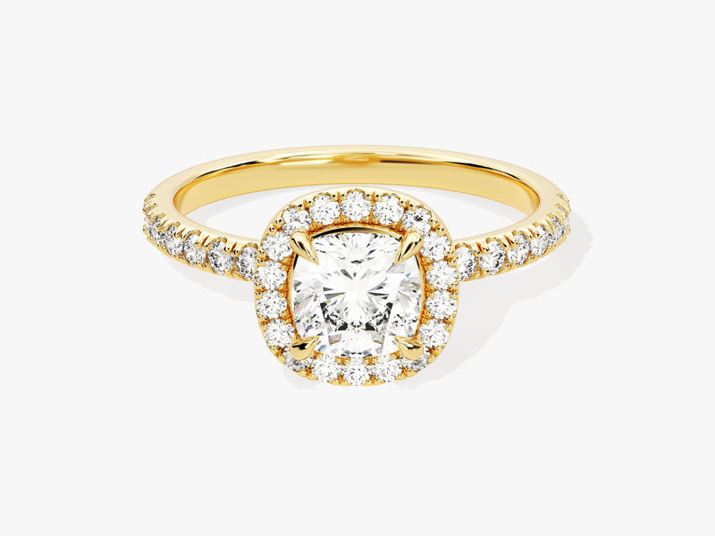 Cushion Halo Moissanite Engagement Ring with Pave Set Side Stones (1.00 CT)