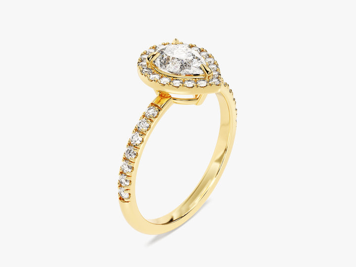Pear Halo Moissanite Engagement Ring with Pave Set Side Stones (1.00 CT)