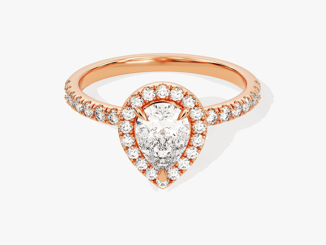 Pear Halo Moissanite Engagement Ring with Pave Set Side Stones (1.00 CT)