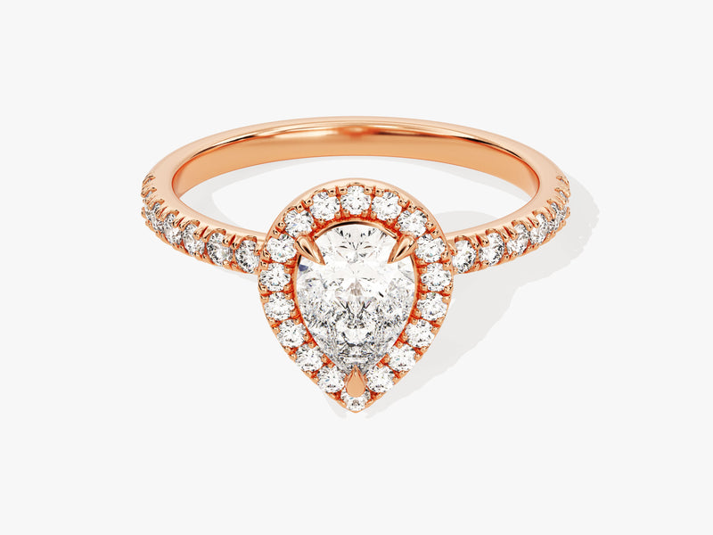 Pear Halo Moissanite Engagement Ring with Pave Set Side Stones (1.00 CT)
