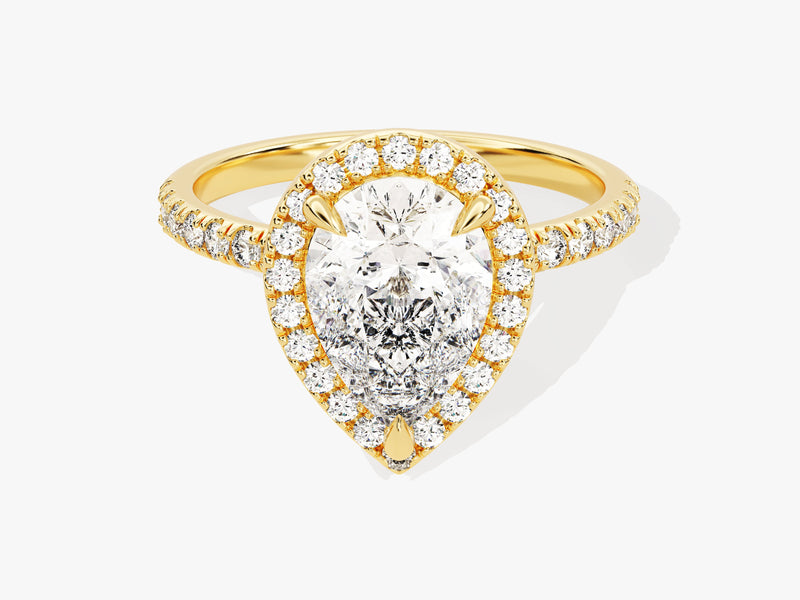 Pear Halo Moissanite Engagement Ring with Pave Set Side Stones (2.00 CT)