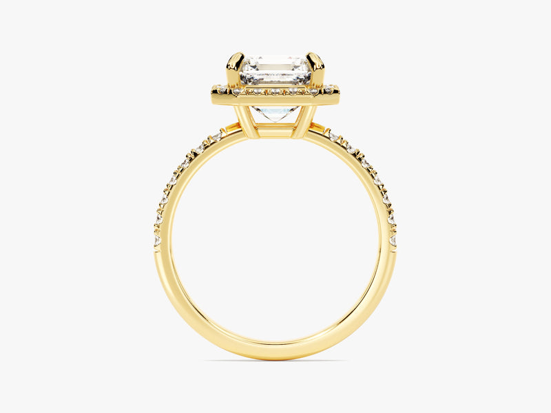 Asscher Halo Moissanite Engagement Ring with Pave Set Side Stones (2.00 CT)