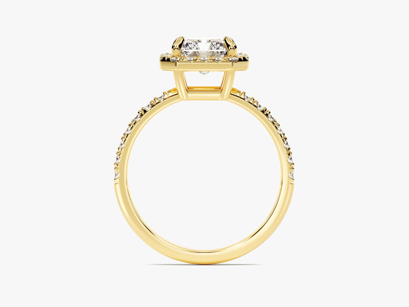 Radiant Halo Moissanite Engagement Ring with Pave Set Side Stones (2.00 CT)