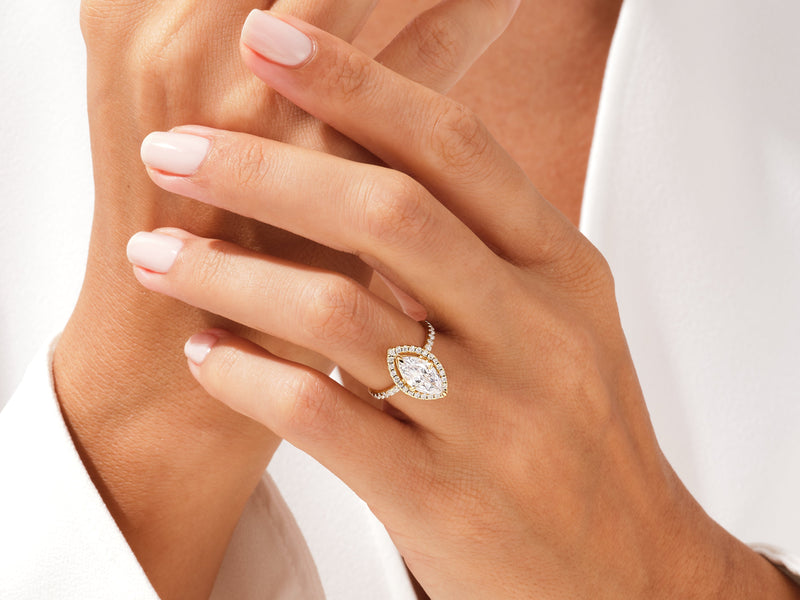 Marquise Halo Moissanite Engagement Ring with Pave Set Side Stones (1.50 CT)