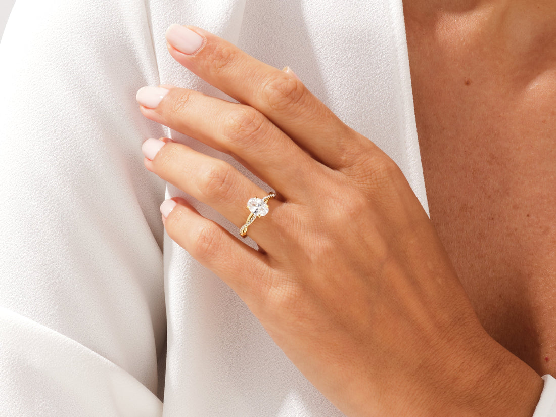 Oval Twisted Moissanite Engagement Ring with Pave Set Side Stones (1.50 CT)