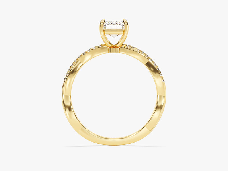 Emerald Twisted Moissanite Engagement Ring with Pave Set Side Stones (1.00 CT)